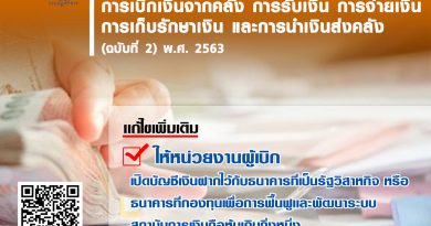 ระเบียบกระทรวงการคลัง ว่าด้วยการเบิกเงินจากคลัง การรับเงิน การจ่ายเงิน การเก็บรักษาเงิน และการนำเงินส่งคลัง (ฉบับที่ 2) พ.ศ.2563 ระเบียบกระทรวงการคลัง ว่าด้วยการเบิกเงินจากคลัง การรับเงิน การจ่ายเงิน การเก็บรักษาเงิน และการนำเงินส่งคลัง (ฉบับที่ 2) พ.ศ.2563